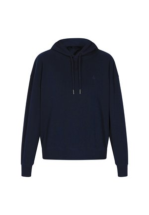 Felpa blu navy con cappuccio e laccetto, vestibilità ampia e polsini a coste. Presenta un piccolo logo di ancora sul davanti. Realizzata in un morbido tessuto texturizzato.