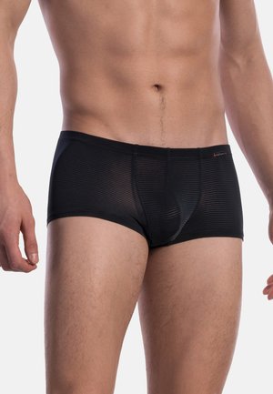 Schwarze Boxershorts für Herren aus einem transparenten, gerippten Stoff. Ausgestattet mit einem enganliegenden Design, einem elastischen Bund und minimalen Nahtdetails.