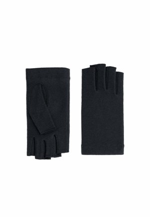 Gants noirs en maille, sans doigts, avec un design à un doigt complet et un à trois doigts. Texture douce, style décontracté, adaptés à une utilisation intérieure.