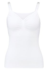 Witte aansluitende tanktop met verstelbare bandjes, textuurstof, geplooide middenpartij en een gladde afwerking.