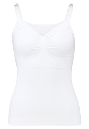 Witte aansluitende tanktop met verstelbare bandjes, textuurstof, geplooide middenpartij en een gladde afwerking.