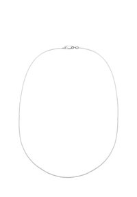 Sølv metal kædedesign med fine, runde led og en glat overflade samt lukning med lobster clasp.