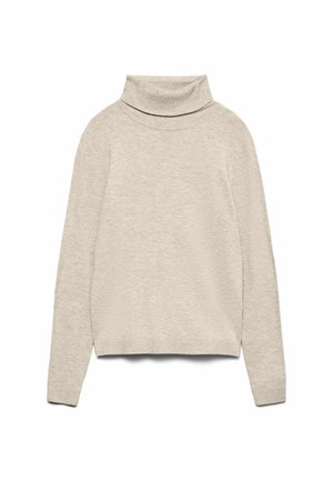 Gai beidžs turtlenecks džemperis, izgatavots no mīksta adījuma. Tam ir ribots apkakle un garas piedurknes ar brīvu piegriezumu un taisnu apakšmali.