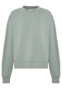 Light green crewneck sweatshirt with long sleeves and ribbed cuffs and waistband, displayed on a plain white background.