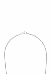 Collana in argento metallico con catena a serpente, dal design liscio e flessibile, dotata di chiusura a gancio e finitura lucida.