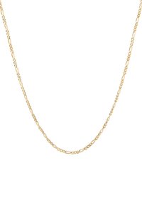 Gold-colored chain necklace featuring elongated, interlocked links with a smooth finish. Lightweight design suitable for layering.
