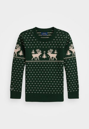 REINDEER-INTARSIA COTTON-BLEND SWEATER - Pulóver - green combo