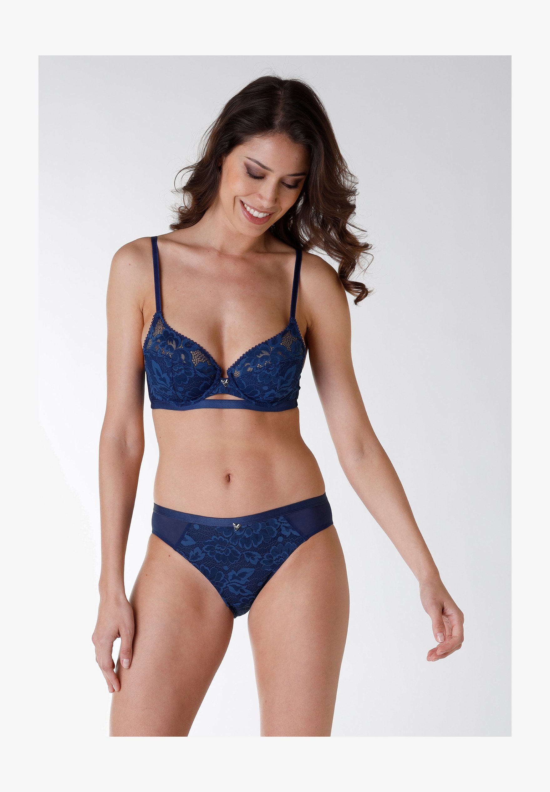 Mey Serie Luxurious Reggiseno Con Ferretto E Coppa Piena Preformata - Blu Notte 5D, Pizzo Bicolore, Bretelle Regolabili