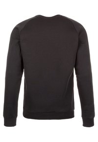Felpa nera realizzata in tessuto liscio, con maniche lunghe e scollatura rotonda, rifinita con polsini e orlo a coste. Design semplice e uniforme.