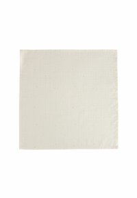 Tovaglietta rettangolare in tessuto verde chiaro, con un sottile motivo a griglia e piccoli accenti a forma di stella. Texture smooth con bordi cuciti.