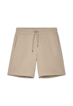 Beige casual korte broek met elastische tailleband, trekkoord en zijzakken, gemaakt van zachte, comfortabele stof.