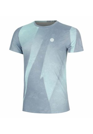 Korte mouwen sport T-shirt in blauw met een licht geometrisch patroon en een klein rond logo op de bovenborst.