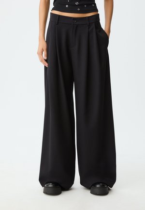 WIDE LEG SMART WITH DARTS - Hlače - black