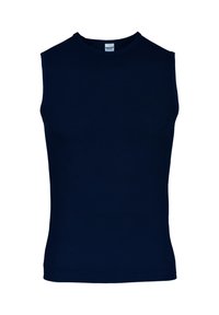 Mouwloze donkerblauwe tanktop van katoen, met een ronde halslijn en een aansluitende silhouet met een gladde textuur.