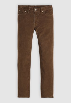 Brune corduroy bukser med slim fit, der har en standard talje, fem lommer og sølvfarvede hardware detaljer.