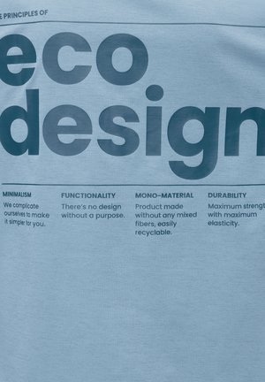 Principes de l'éco-conception : minimalisme, fonctionnalité, fibres mono-matériau recyclables, durabilité avec une résistance et une élasticité maximales en texte gras.