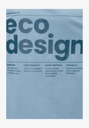 Principios del eco diseño: minimalismo, funcionalidad, fibras reciclables de un solo material, durabilidad con máxima resistencia y elasticidad en texto en negrita.