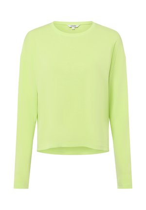 Lime green long-sleeve shirt with a round neckline, relaxed fit, and smooth texture. Features a cropped length and minimal seams.