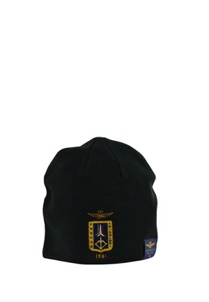 Berretto nero con emblema Aeronautica Militare ricamato in oro e toppa con simboli di aviazione e l'anno 1961.