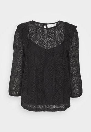 VILA, VINESA 3/4 RUFFLE - Μπλούζα - black