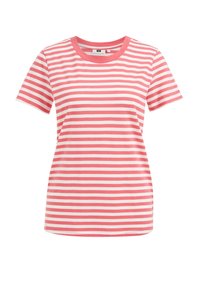 Pruhované tričko s horizontálními červenými a bílými pruhy, krátkými rukávy a kulatým výstřihem. Vyrobeno z měkkého, lehkého materiálu.