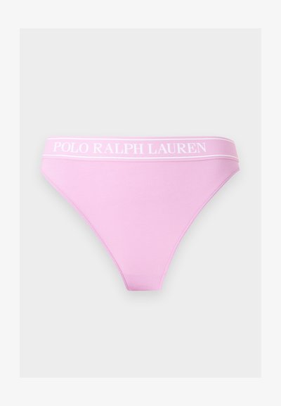 Ροζ ανοιχτό γυναικείο μπικίνι με φαρδιά ζώνη μέσης που φέρει το κείμενο "POLO RALPH LAUREN" σε λευκό χρώμα.