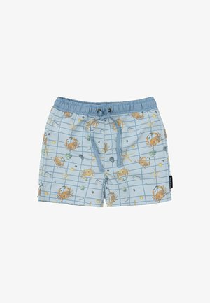 Svetlomodré plavky s mriežkovým vzorom, na ktorých sú kraby, mušle a hviezdice. Obvod pása je nastaviteľný pomocou sťahovacej šnúrky.