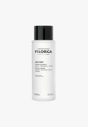 Filorga Skin-Prep misellineste pullo mustalla kannella, merkitty puhdistukseen, meikin poistoon ja kosteutukseen, hajusteeton, 400 ml.