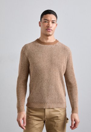 CASHMERE BLEND MIX RIB CREW - Strickpullover - mochaccino/full cream