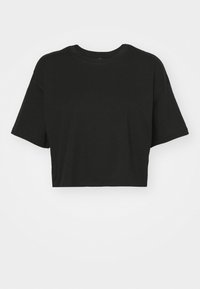 Svart kortärmad t-shirt i mjukt tyg. Har rund halsringning och avslappnad passform, lämplig för avslappnad vardagsklädsel.