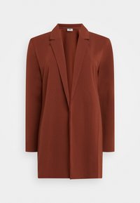 Blazer v rezavé barvě s přizpůsobeným střihem, dlouhými rukávy a klopovým límcem. Vyrobeno z hladkého materiálu s otevřeným předním dílem.