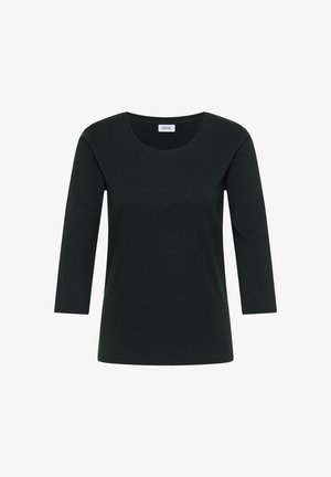 Czarna, długiów rękaw koszulka wykonana z miękkiej bawełny. Posiada okrągły dekolt i luźny krój, gładki design bez wzorów czy ozdób.