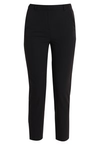 Smal passform svarta byxor med bältesöglor, medelhög midja och sidofickor, designade för formell eller kontorsbruk.