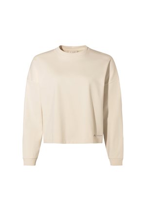 Crème kleurige sweatshirts met lange mouwen, ronde hals, relaxed fit en ribgebreide manchetten. Bevat een klein logo op de linksonder.