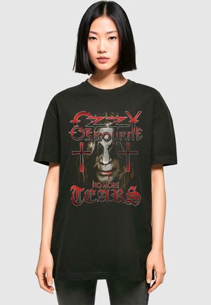Black cotton t-shirt featuring a central graphic of a face with crosses, red accents, and the text "Ozzy Osbourne No More Tears."