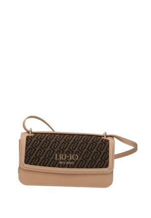 Borsa a tracolla beige e nera Liu Jo Milano con patta decorata e logo dorato, con tracolla regolabile e forma rettangolare.