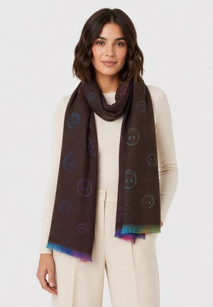Faera, WEICHER SCHAL FRANSEN STICKEREIEN SMILEY MOTIV FARBVERLÄUFE - Scarf - braun