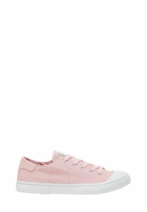 Helle rosa Canvas-Sneaker mit weißen Gummisohlen, runder Spitze und Metallösen. Mit genähtem Logo auf der Zunge und strukturiertem Obermaterial.