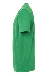 Grünes, kurzärmeliges Sportshirt aus atmungsaktivem Material, mit glatter Textur und normaler Passform sowie einem Rundhalsausschnitt.