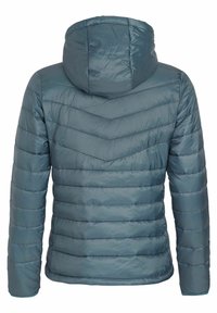 Gepolsterte Kapuzenjacke in Teal mit horizontalem Steppdesign und glatter Textur. Mit elastischen Bündchen und einem taillierten Saum.