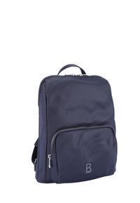 Zaino navy realizzato in tessuto resistente, con una texture liscia, una tasca frontale zippata e una maniglia superiore per un facile trasporto.