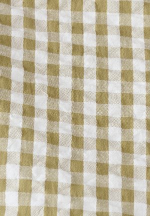 Tela de cuadros vichy verde y blanca con un tejido texturizado, que presenta patrones de cuadros de tamaño uniforme y una calidad suave y caída.