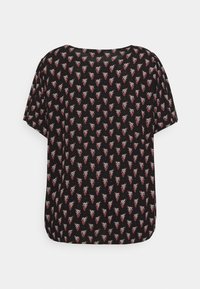 Top nero a maniche corte con un motivo floreale in tonalità di rosso e bianco. Realizzato in tessuto leggero, con una vestibilità rilassata e scollo rotondo.