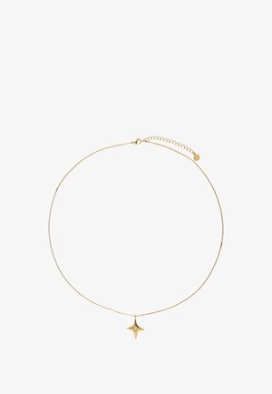 Collier en or avec une chaîne délicate et un pendentif en forme d'étoile comportant une petite pierre précieuse transparente au centre. Fermoir ajustable.