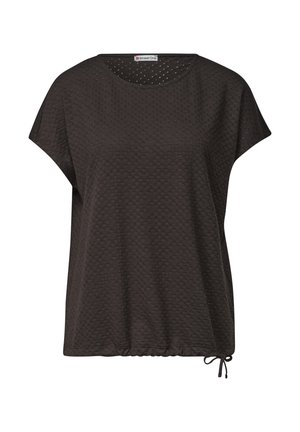 Street One, LACE T-SHIRT WITH ROUND NECK - T-shirts print - black coffee
