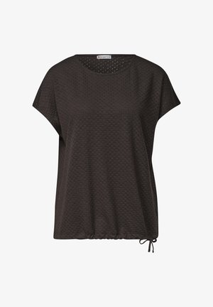 Street One, LACE T-SHIRT WITH ROUND NECK - T-shirt imprimé - black coffee