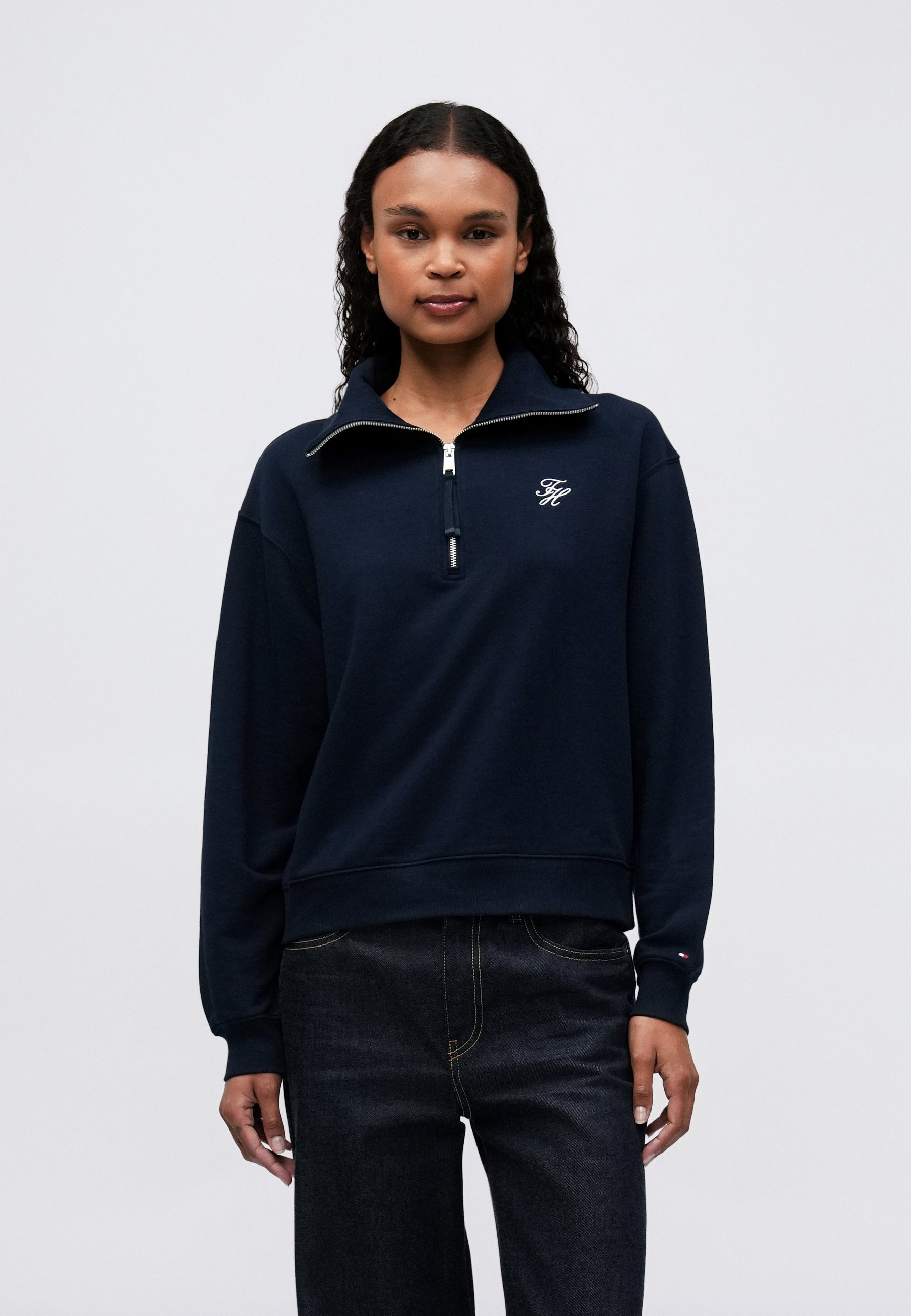 Tommy Hilfiger SCRIPT HALF ZIP - Sweatshirt - dark night navy
