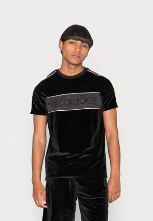 MAVIO VELOUR TEE - T-shirt con stampa - jet black/gold
