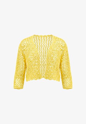 MIAMODA, OPENWORK KNIT 3/4 SLEEVE CARDIGAN - Cardigan - pale yellow