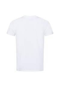 Camiseta de algodón blanca con mangas cortas, un cuello redondo y un corte recto. Sin estampados ni adornos en la parte posterior.